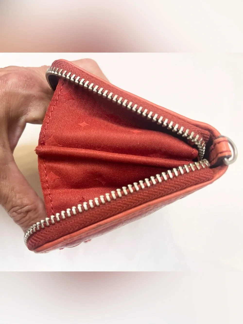 Fossil Red Leather Zip Wallet with Swan Accent